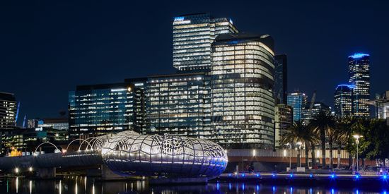 Collins Square and the Yarra River waterfront at night