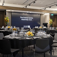 Cabaret style seating at one of the Conference and Events rooms at Collins Square