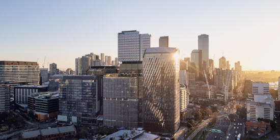 A view of the Collins Square precinct at sunset