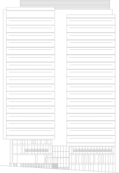 An outline of the façade of Tower 1 at Collins Square