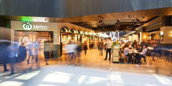 A retail area of Collins Square with Metro and various eateries